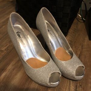 Glittery silver heels
